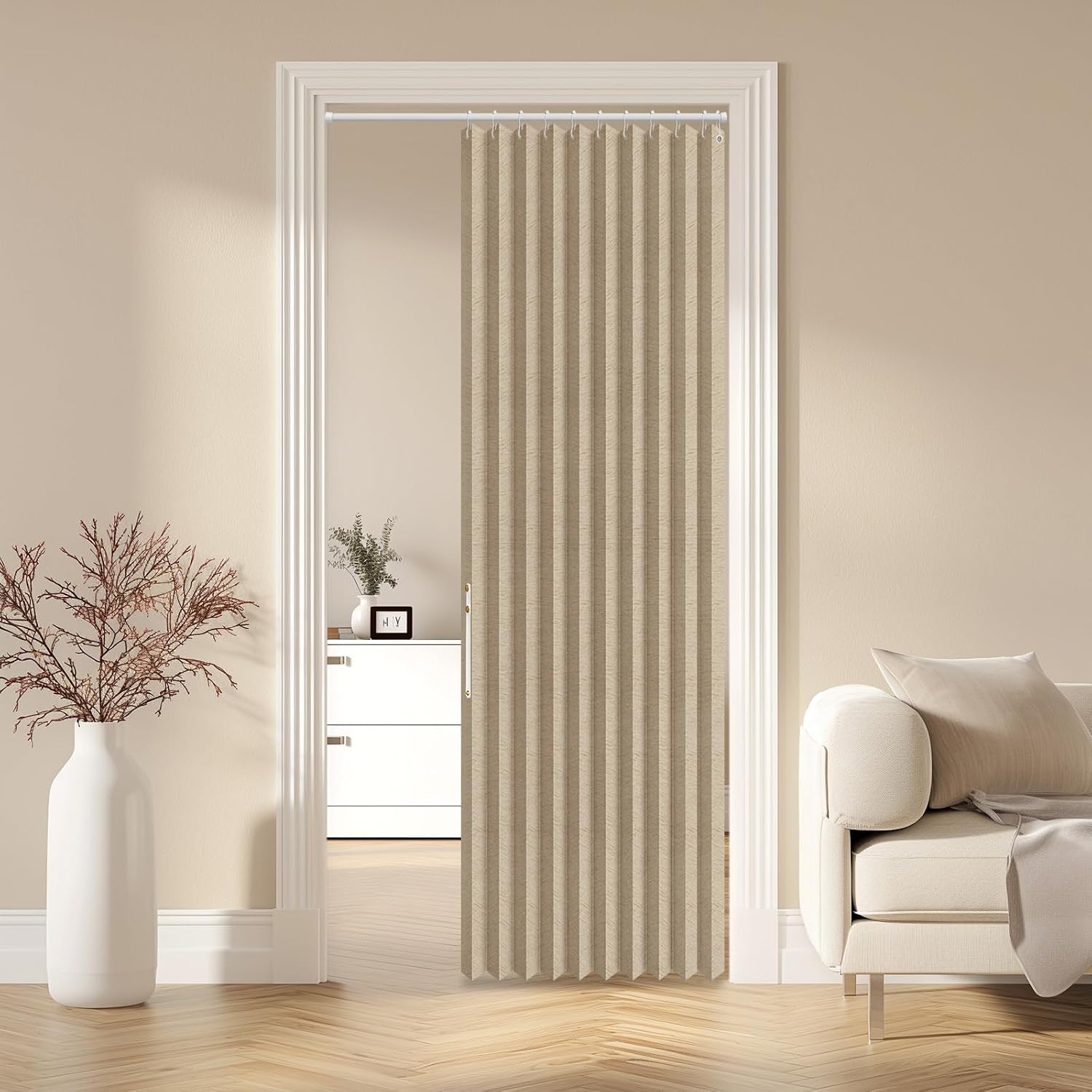 AJAZZ Blackout Magnetic Door Curtain Accordion Doors Interior Closet Door Curtain Invisible Applicable Bedroom Room Living Room Doorway (Brown 42" W x 78" L 1 Panel