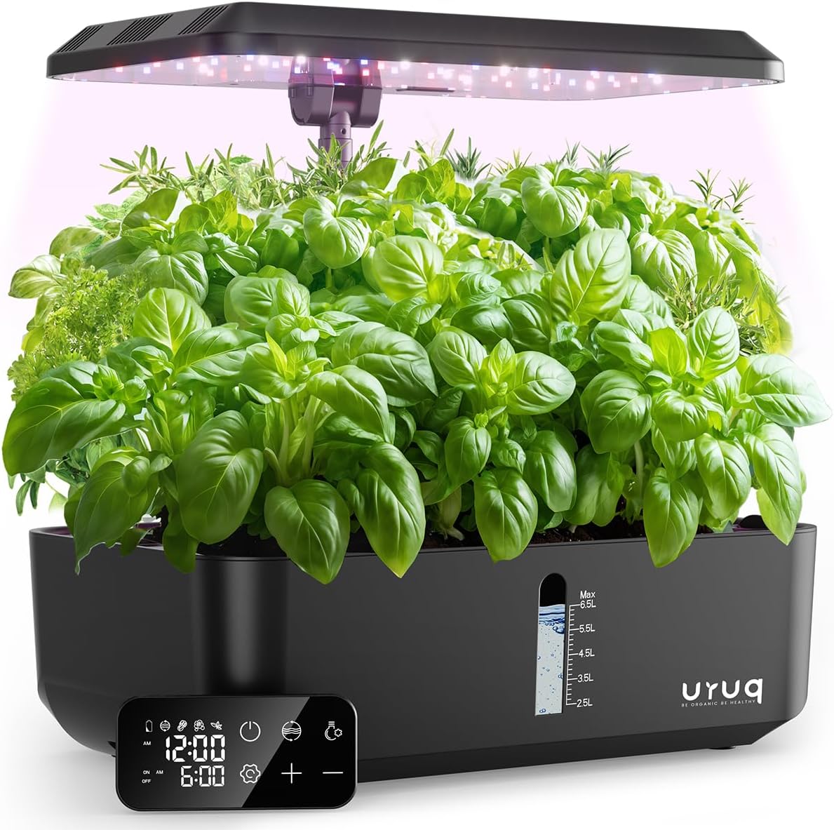 Indoor Hydroponics Growing System Kit: URUQ 12 Pods Gardening System Herb Garden Custom Time with LED Grow Light Height Adjustable Quiet Plants Germination Kit - Gardening Gifts for Women Men Black