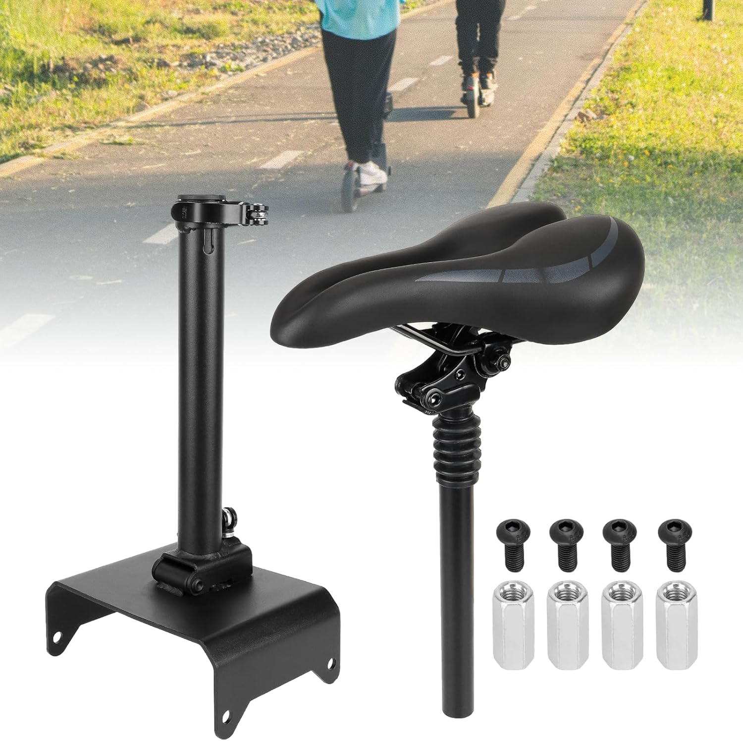 Electric Scooter Seat compatible with Segway-Ninebot F20/F25/F30/F40, Shock-Absorbing Foldable/Soft/Breathable Seat, Adjustable Height 51-63 CM/Weight Capacity 100KG, Accessories for E-Scooters