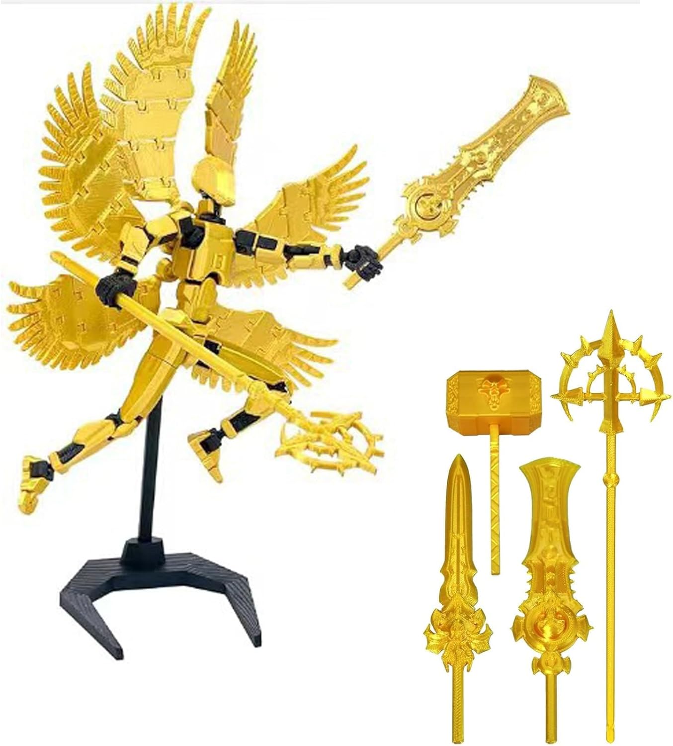 TZMFHD T13, Titan 13 Action Figure, T13 Action Figure, 3d Printed Multi-Jointed Movable, Desktop Decorations For Game Lovers Toys(Assembly Complete, Winged Judgment Angel, Four Weapons)