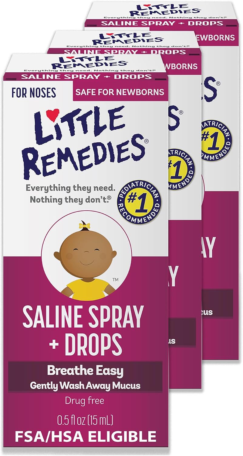 Little Remedies Sterile Baby Saline Nasal Spray and Drops, 0.5 Fl Oz, 3 Pk