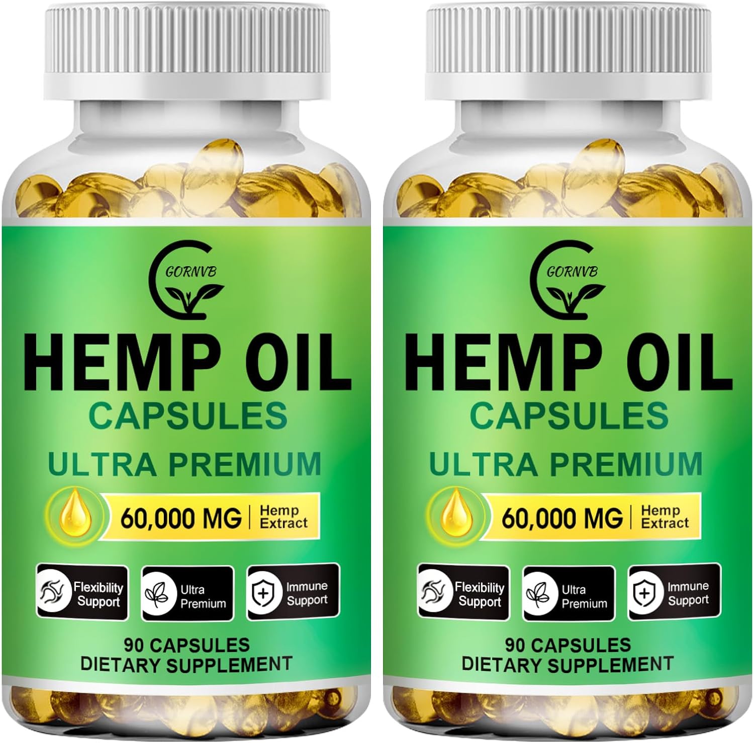 Hemp Oil Capsules - 60,000 Maximum Strength, with Omega 3-6-9 Fatty Acids