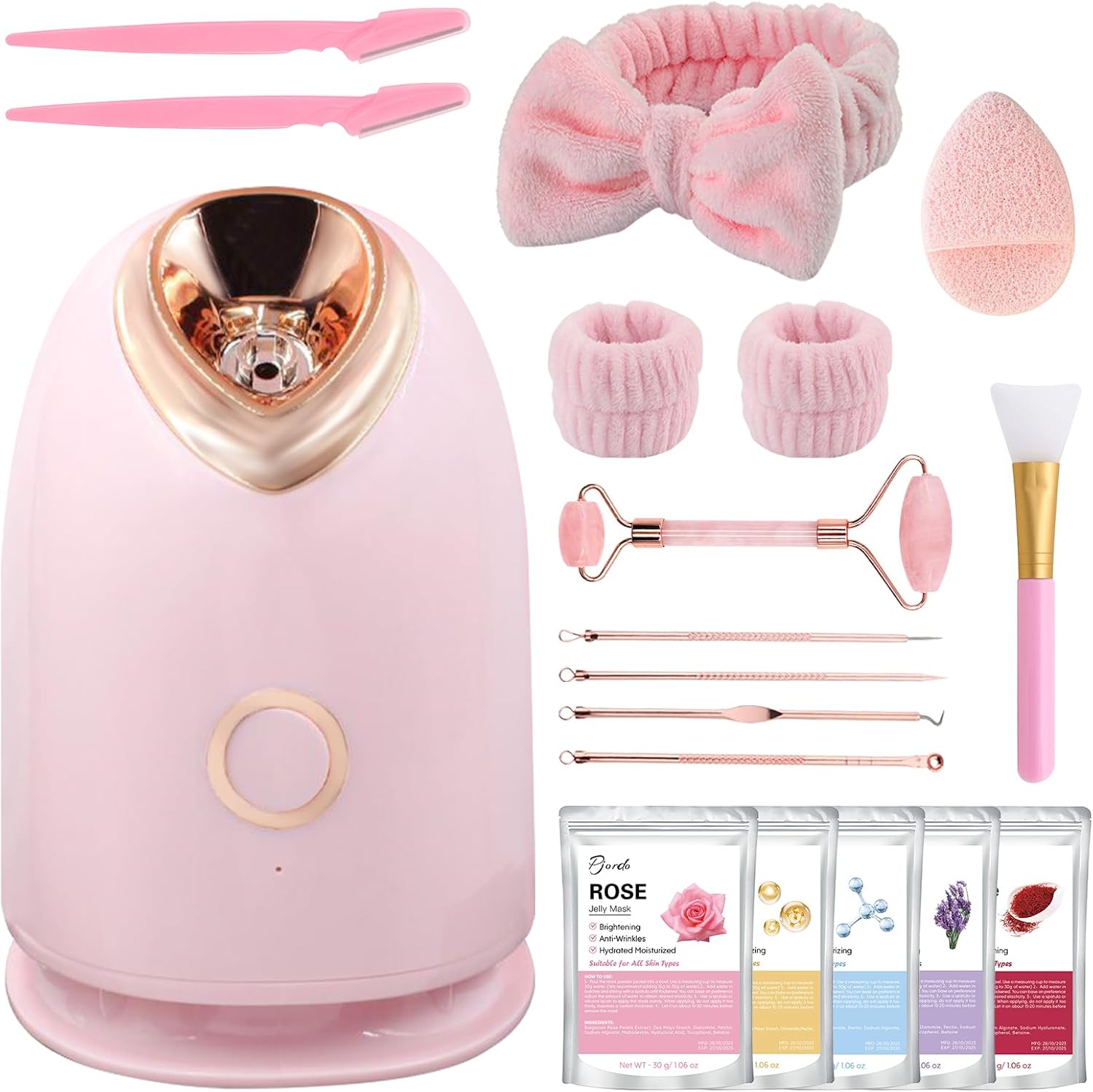 Facial Steamer Spa Kit with 17 Skin Care Tools, Nano Ionic Face Steamer for Deep Cleaning Unclogs Pores, Warm Mist Humidifier Steamer for Face Home Sauna SPA, Self Care Gifts for Women