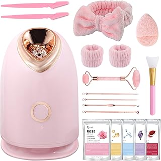 Facial Steamer Spa Kit with 17 Skin Care Tools, Nano Ionic Face Steamer for Deep Cleaning Unclogs Pores, Warm Mist Humidifier Steamer for Face Home Sauna SPA, Self Care Gifts for Women