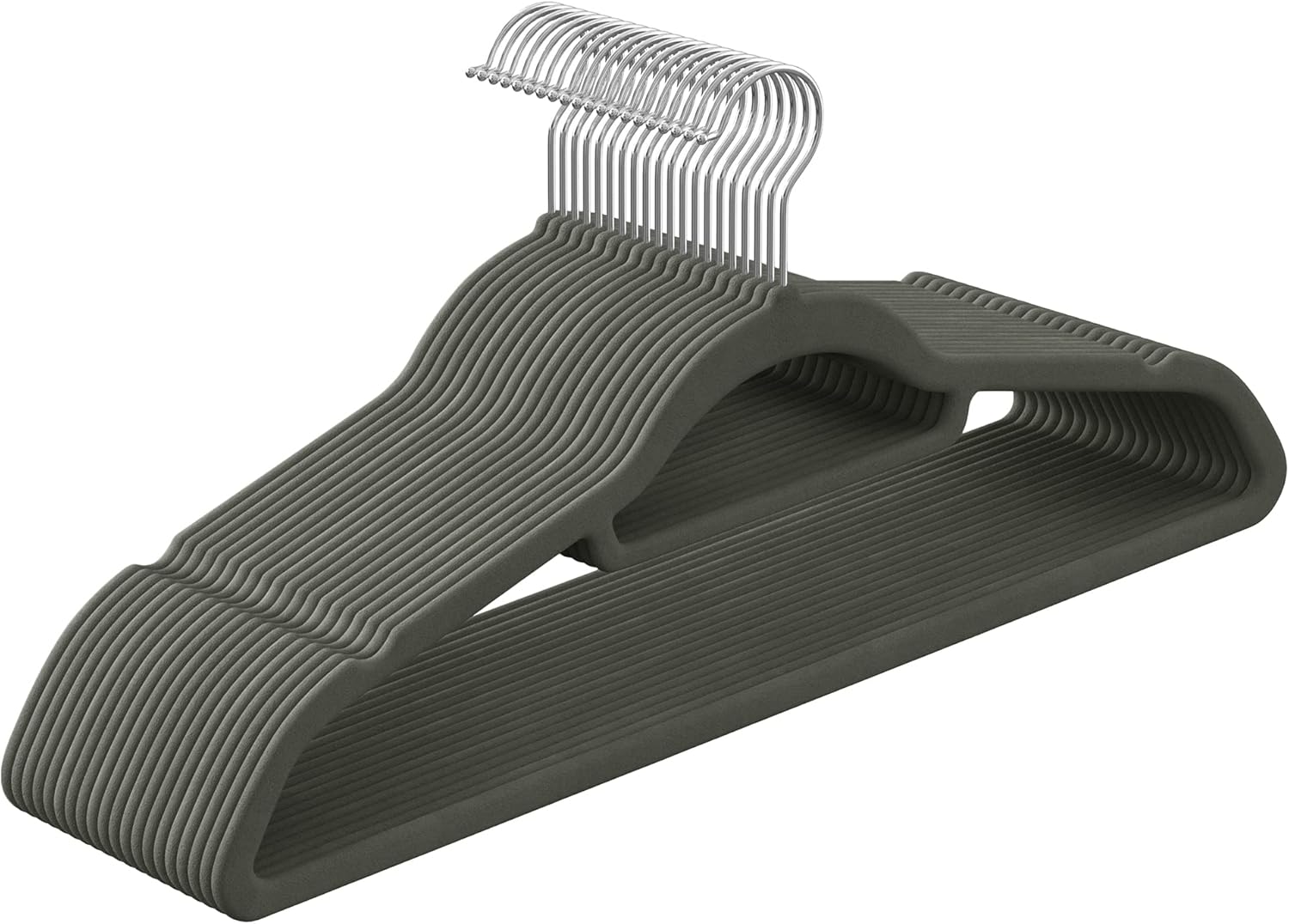 SONGMICS Velvet Hangers, Set of 20 Clothes Coat Hangers, Non-Slip, with Tie Bar and 360° Swivel Hook, Space-Saving, 0.6 cm Thick, 43.5 cm Long, for Dresses Trousers, Grey CRF20V