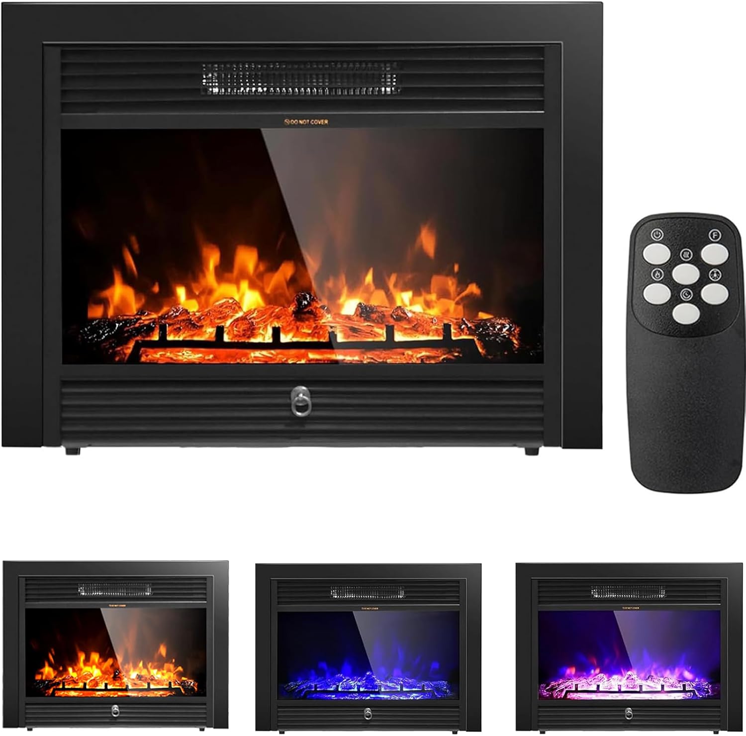 RELAX4LIFE 28.5’’ Electric Fireplace Inserts, Wall Mounted & in-Wall Recessed Fireplace Heater w/3 Flame Colors, 5 Adjustable Brightness, 8H Timer, Remote Control, 750W/1500W Indoor Fireplace Insert
