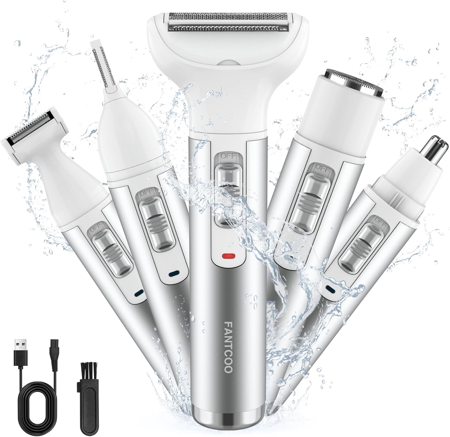 Lady Shaver Cordless 5 in 1 Electric Razor for Women Rechargeable Painless Bikini Trimmer Wet and Dry Use Female Shavers Hair Removal for Face Legs Eyebrow Nose Underarm