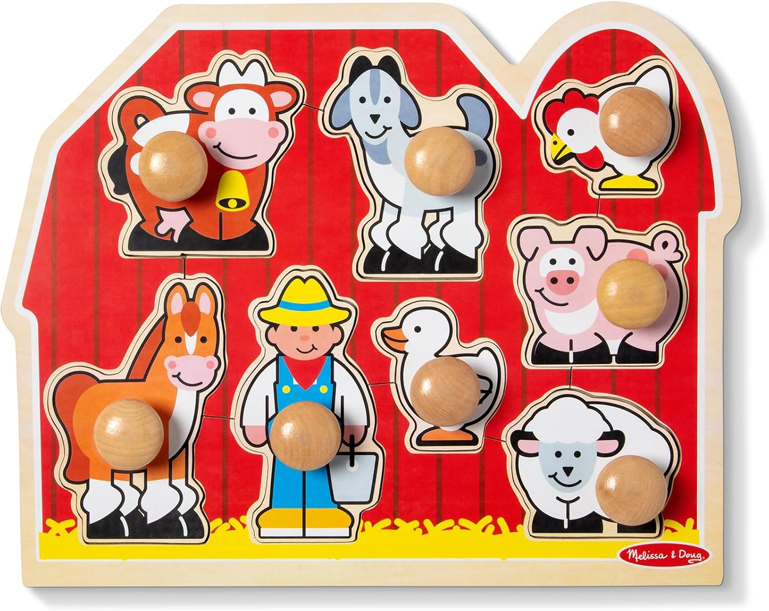 Melissa & Doug Farm Animals Jumbo Knob Wooden Puzzle Wooden Peg Chunky Baby Puzzle, Preschoool Learning, Knob Board for Toddlers Ages 1+