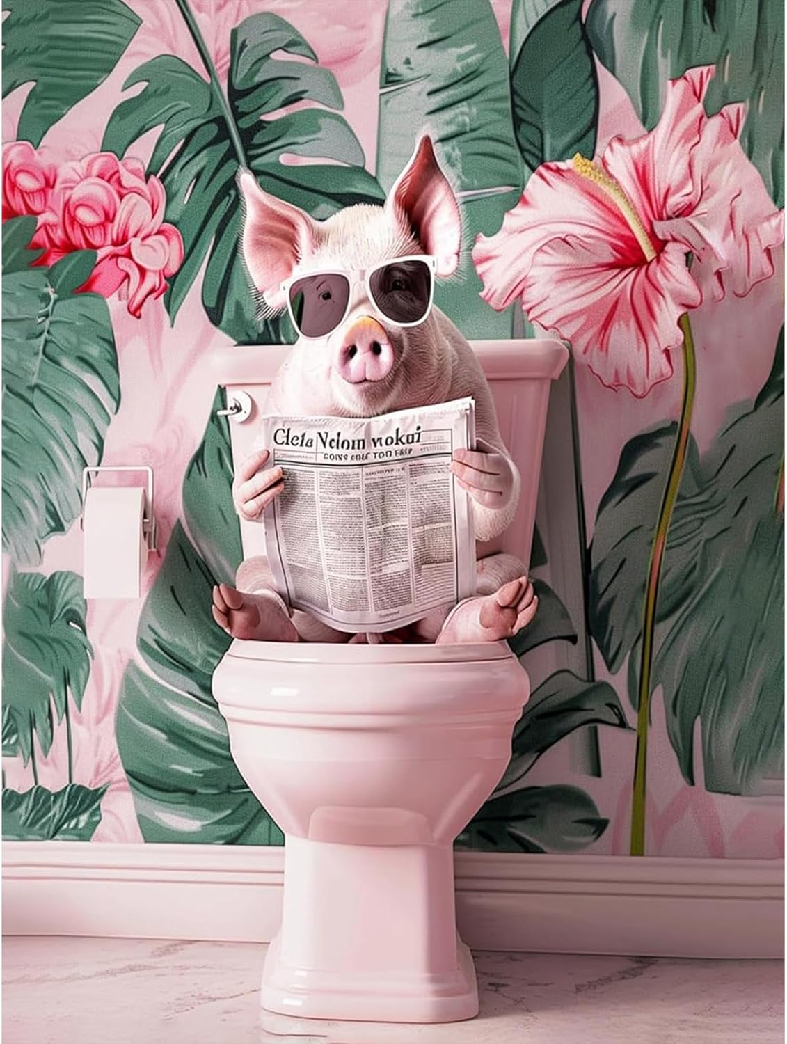 KEYIFA Cute Pig Paint by Numbers for Adults, Painting by Number Canvas Kits with Acrylic Paint Brushes, DIY Animal Toilet Craft Oil Painting Art Kits for Adults, Home Wall Decor 30x40cm