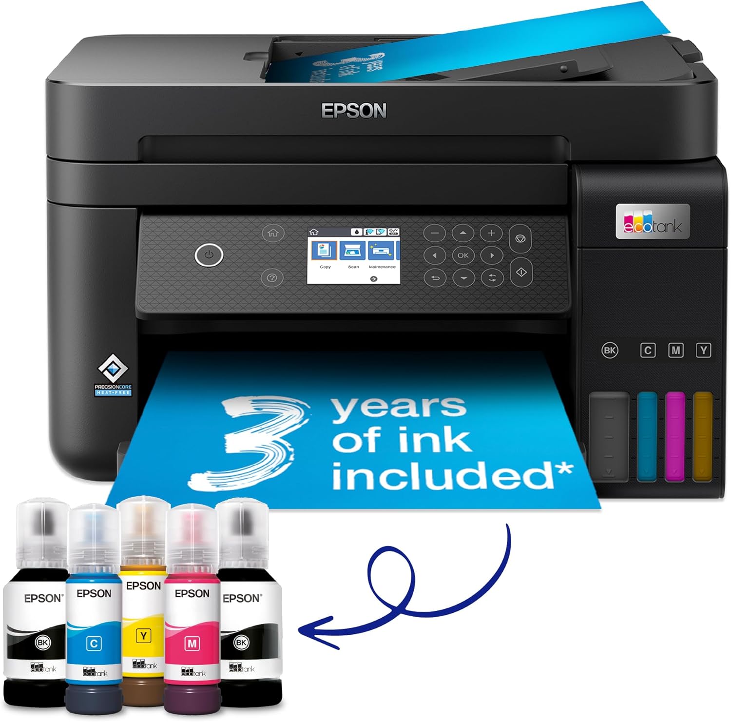 Epson EcoTank ET-3850 A4 Multifunction Air Print Wi-Fi Ink Tank Printer with Duplex and ADF, Up To 3 Years Of Ink Included