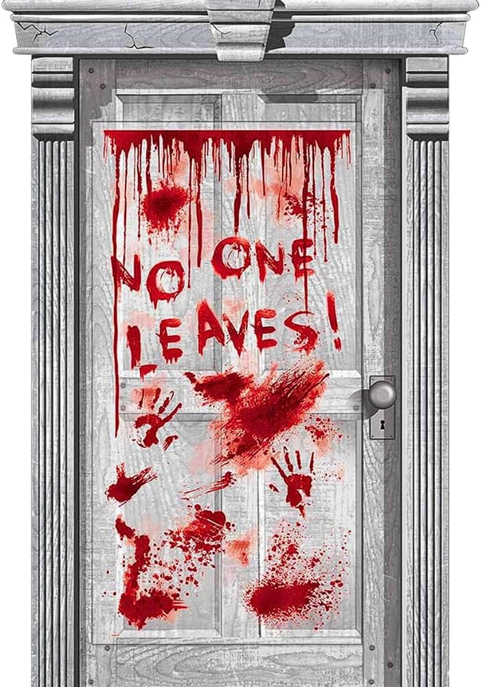 Amscan 241210 - Halloween Party 'No One Leaves!' Dripping Bloody Door Decoration - 1.65m, Red