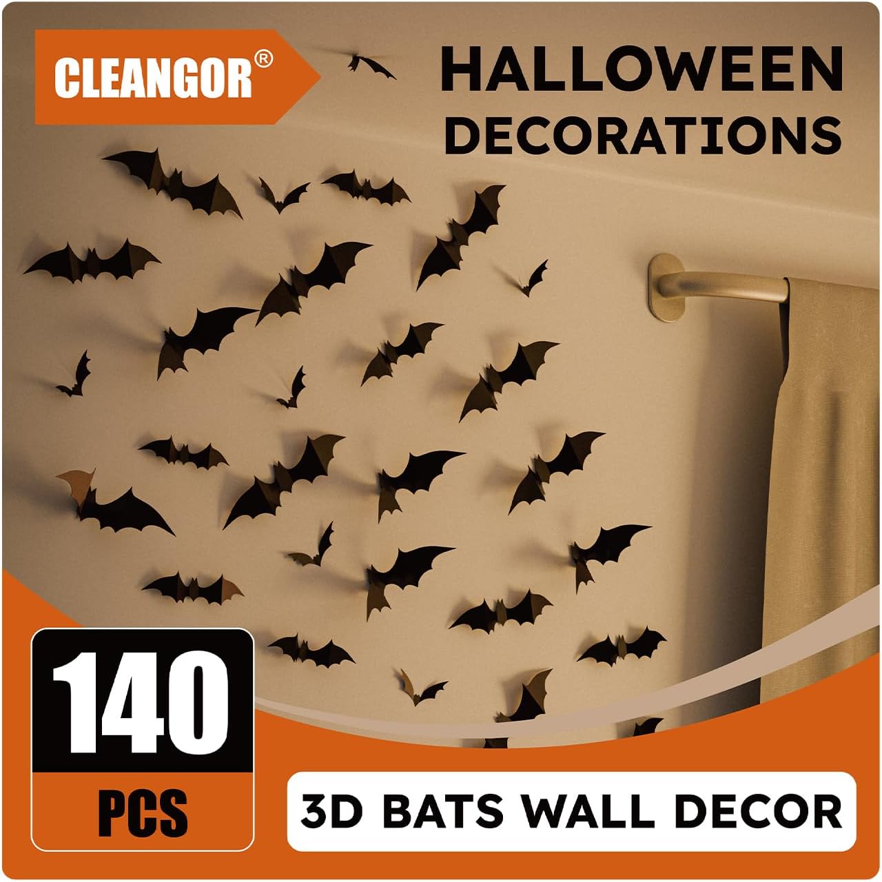 140Pcs Bats Wall Decor - 3D Bats Halloween Decorations, Halloween Party Supplies Stickers, Bat Wall Decal for Home, Door, Window, Room, Office, School