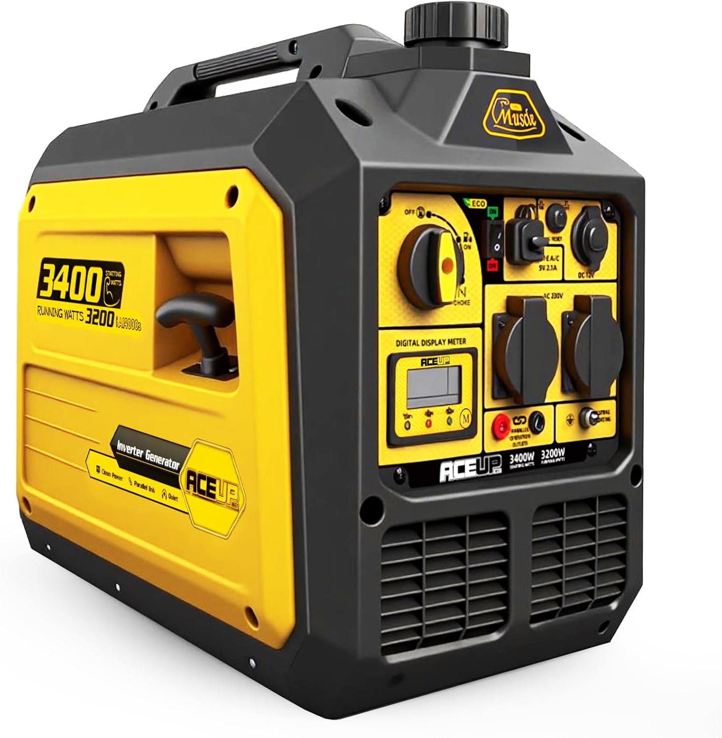 Aceup Energy 3400 Watt Portable Inverter Generator, Petrol Powered Pure Sine Wave Generator Silent for Home, Camping, RV, EURO-V, CE