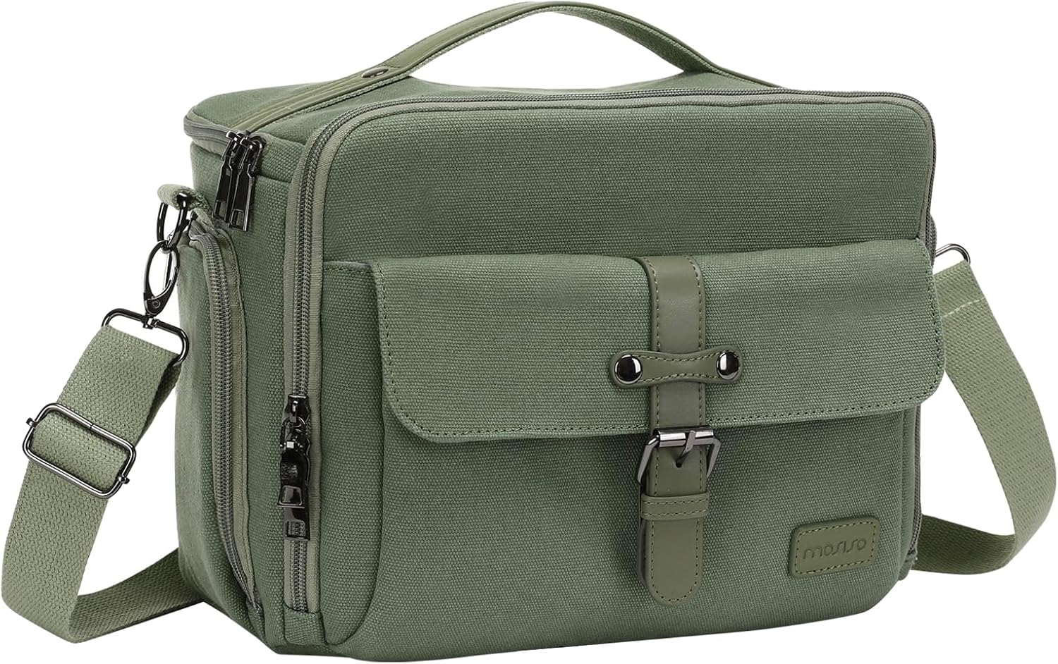 MOSISO Camera Bag, DSLR SLR Canvas Camera Case, Vintage Padded Compact Crossbody Camera Shoulder Messenger Bags with Rain Cover & Handle, Travel Photography Bag for Canon/Nikon/Sony, Army Green