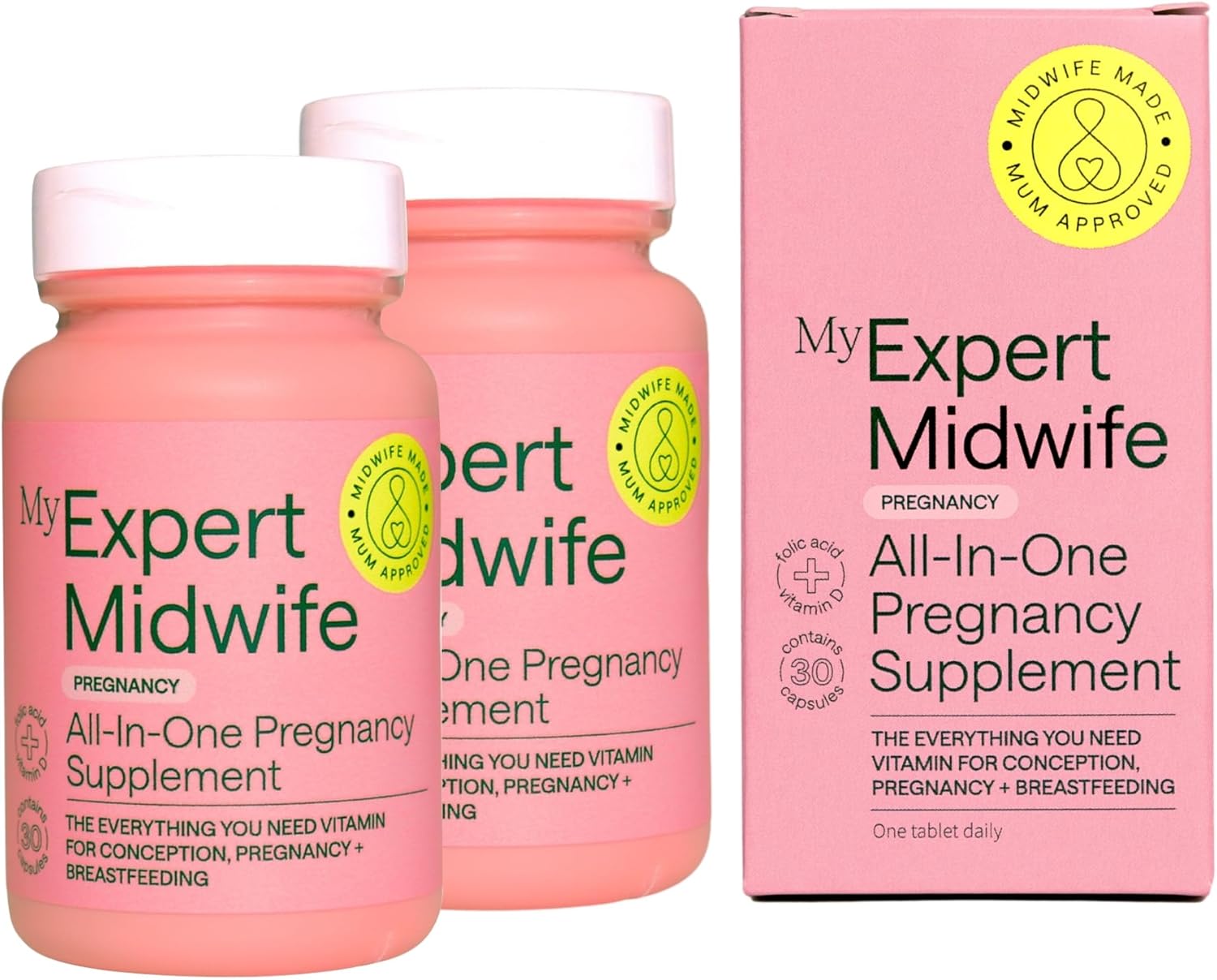 My Expert Midwife All in One Pre-Conception & Pregnancy Women's Vegan Supplements, 12 Essential Prenatal Vitamins & Minerals, 60 Capsules, 2 Months Supply