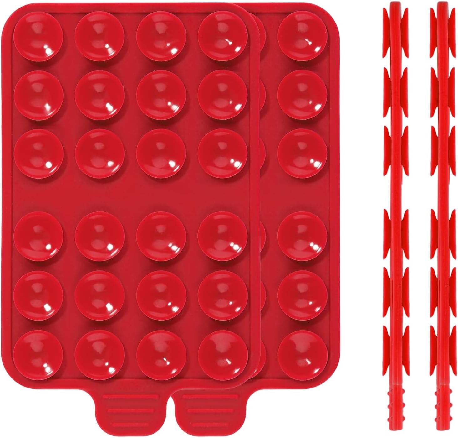 PEUTIER 2pcs Double-Sided Suction Cup Phone Mount, Hands-Free Silicone Suction Phone Pad for Glass Case Sticky Grippy Suction Phone Holder for iPhone & Android for Mirror Window Shower (Red)