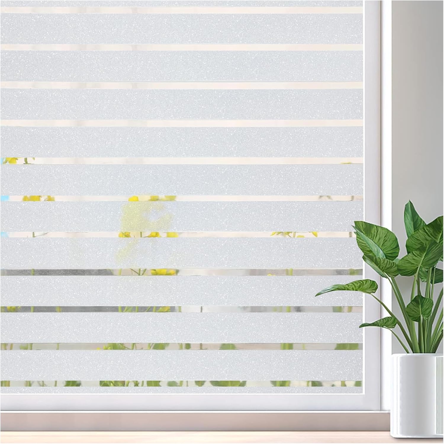 Lifetree Window Film Privacy for Glass Windows Frosted Static Cling Stripe Patterns Priavcy No Glue Heat Reflective Sticker Home Office (Frosted, 44.5 * 200cm)