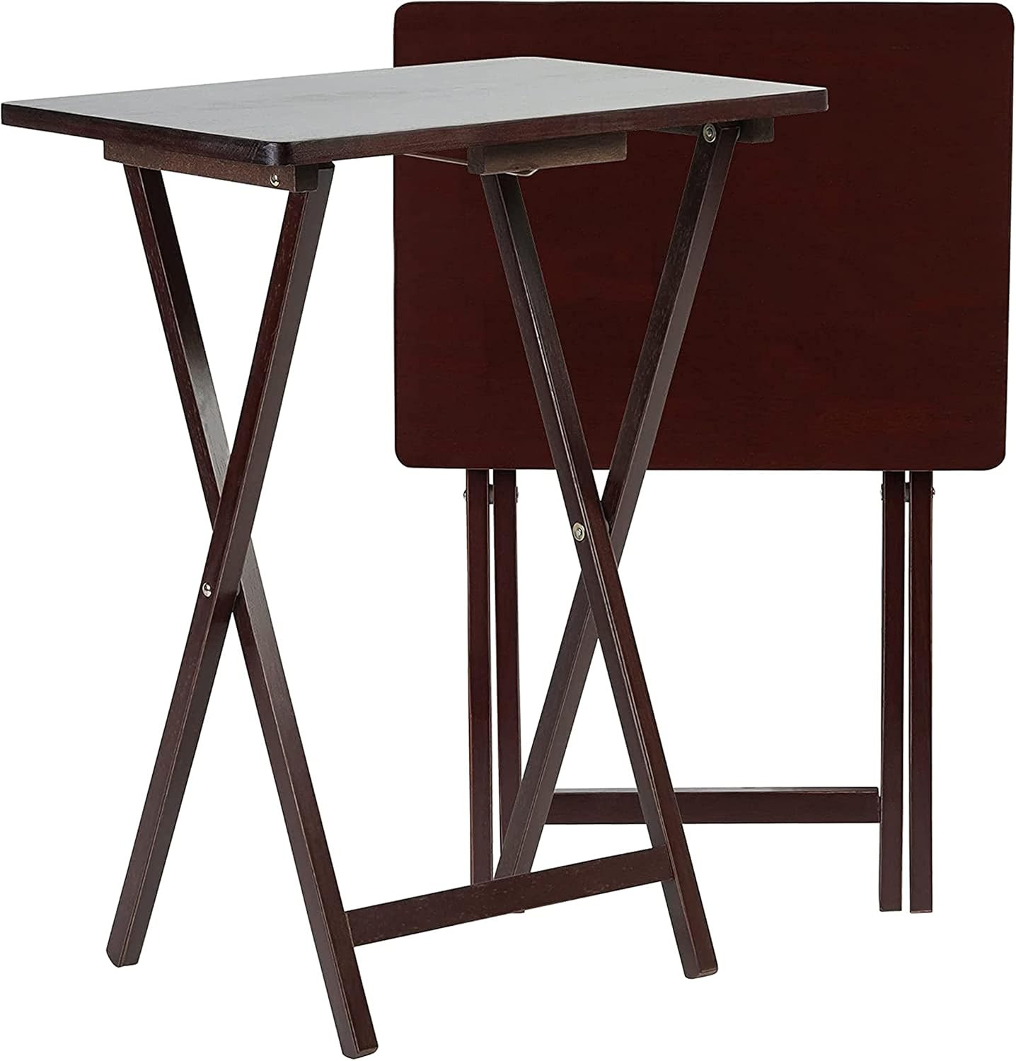 PJ Wood 2-Pack Folding TV Tray Table Set, Solid Wood for Eating & Laptop Use, Espresso
