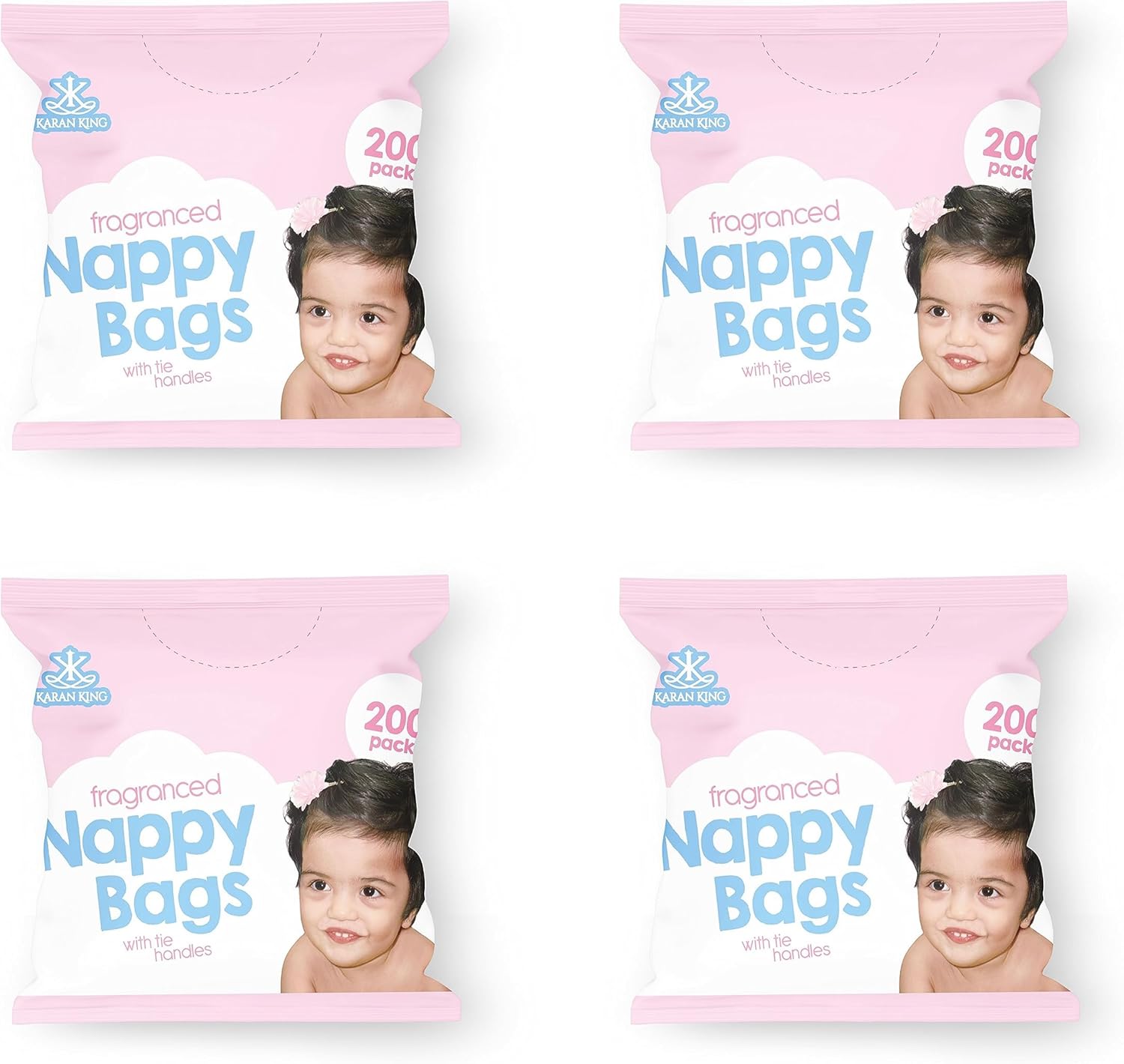 KARAN KING 800 Antibacterial Nappy Bags - Scented Diaper Sacks for Travel, Ensuring Easy-Tie Nappy Disposal on the Go (Kids, Toddlers,Diaper,Baby Products) (4 x 200)