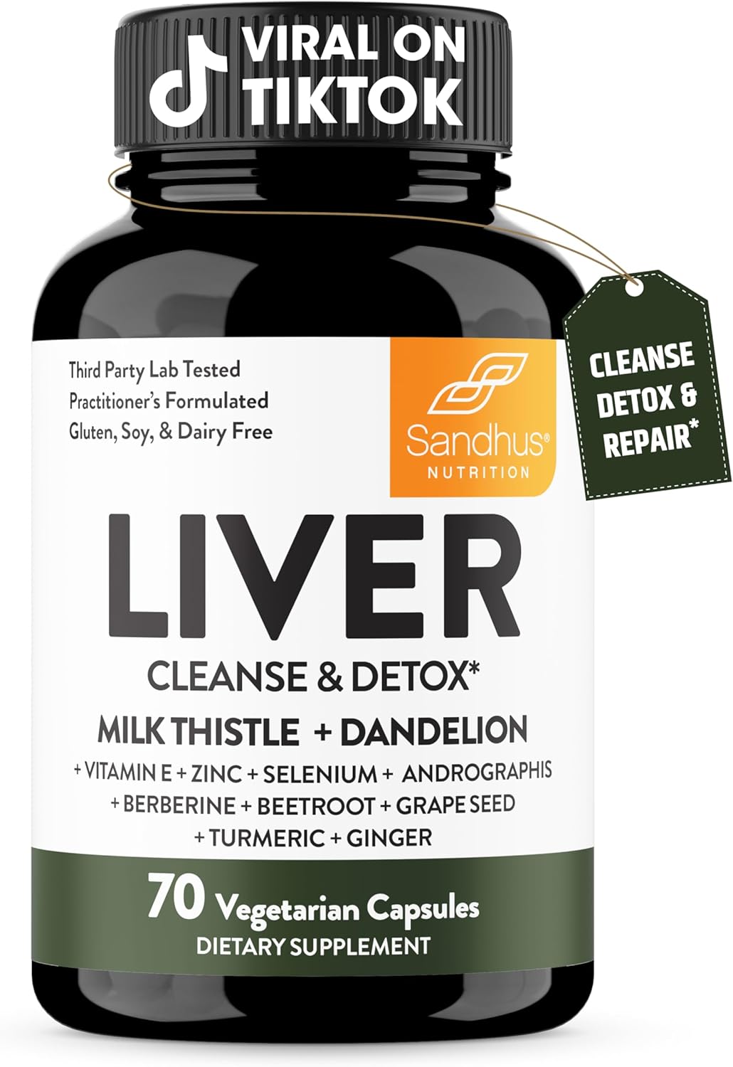 Sandhu's Liver Cleanse Detox & Repair Support | 70 Capsules (Pack of 1) | Herbal Supplement for Liver Health | Milk Thistle Dandelion Root Andrographis with 8 Minerals