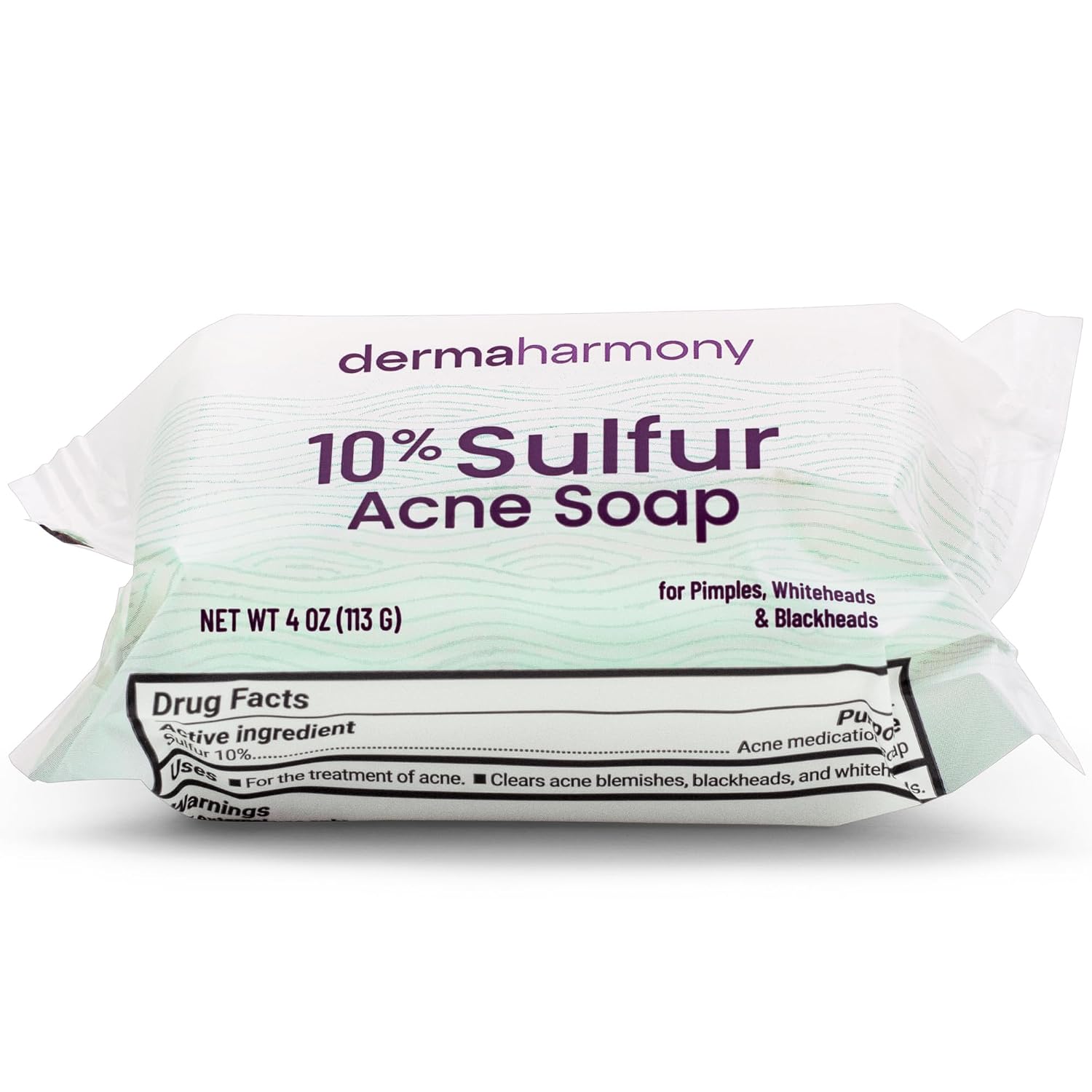 Dermaharmony 10% Sulfur Acne Bar Soap, Acne Treatment Bar for Face & Body, 4 oz – Helps Clear Acne Blemishes, Pimples, Blackheads & Whiteheads – Noncomedogenic, Made in USA