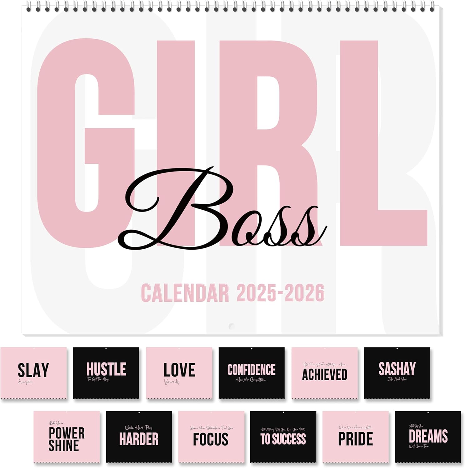 GuassLee 2025 Girl Boss Wall Calendar 18-Month Vertical Wall Calendar From 2025 Jul-2026 Dec, 14" X 11" Hanging Monthly Planner Wall with Motivational Quotes for Tired Women Home Ofiice Organizing