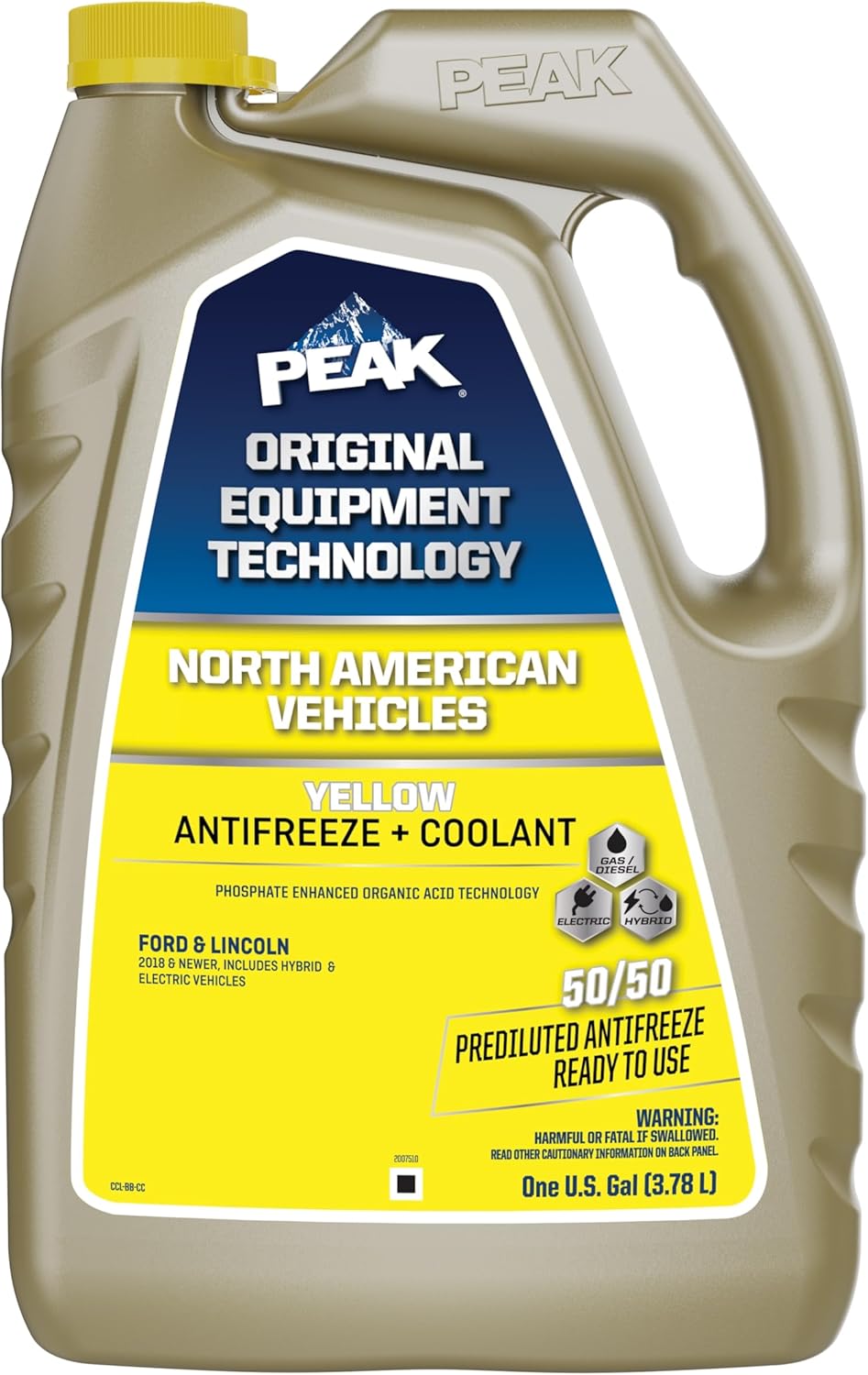 PEAK OET Extended Life Yellow 50/50 Prediluted Antifreeze/Coolant for North American Vehicles, 1 Gal.