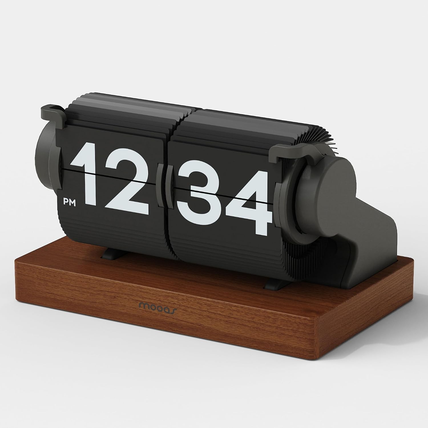 mooas Automatic Mini Flip Clock, Rechargeable, Timer/Alarm/Calendar (Black) | Retro Vintage Design, Automatic Flip Desk Clock, USB-C Charging, Interior Objet for Home Office Living Room Hotel Café