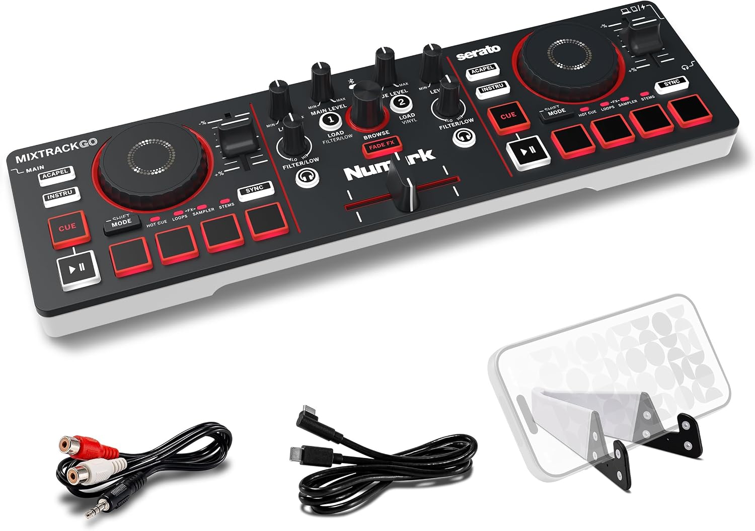 Numark MixTrack Go Compact Bluetooth DJ Controller with Stems Control