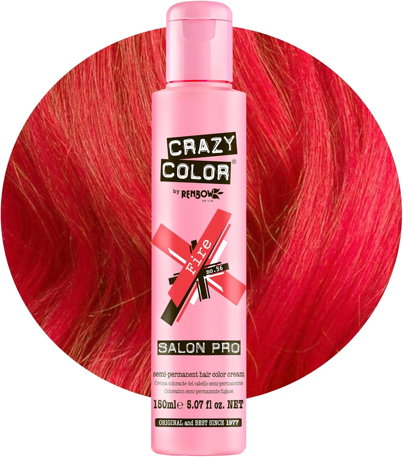 Crazy Color Fire Semi-Permanent Hair Dye. Highly Pigmented Pillarbox Red Conditioning & Oil Nourishing Vegan Formula | No Bleach or Ammonia | Limited Edition 150ml Size