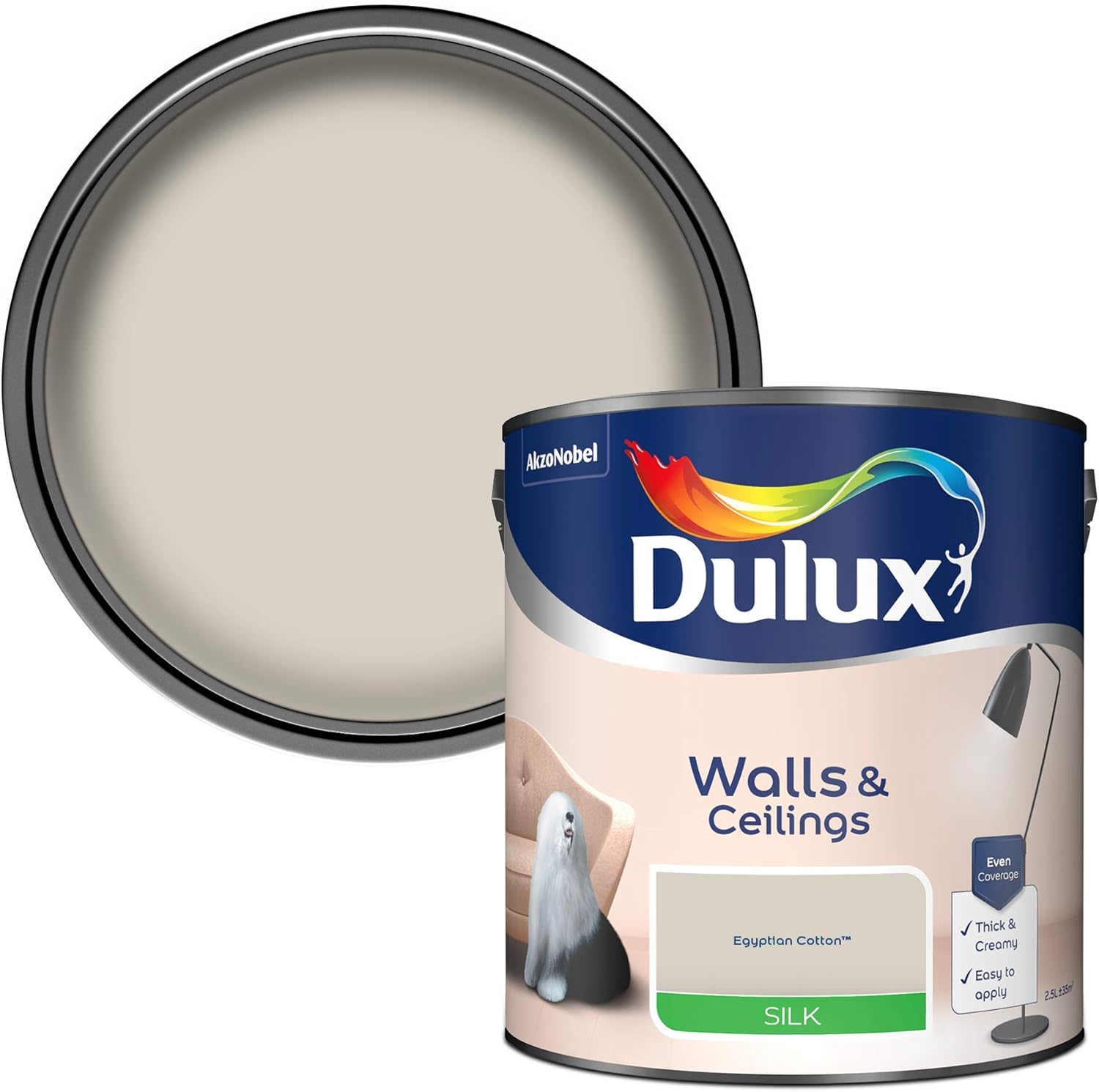 Dulux Silk Emulsion Paint For Walls And Ceilings - Egyptian Cotton 2.5 Litres