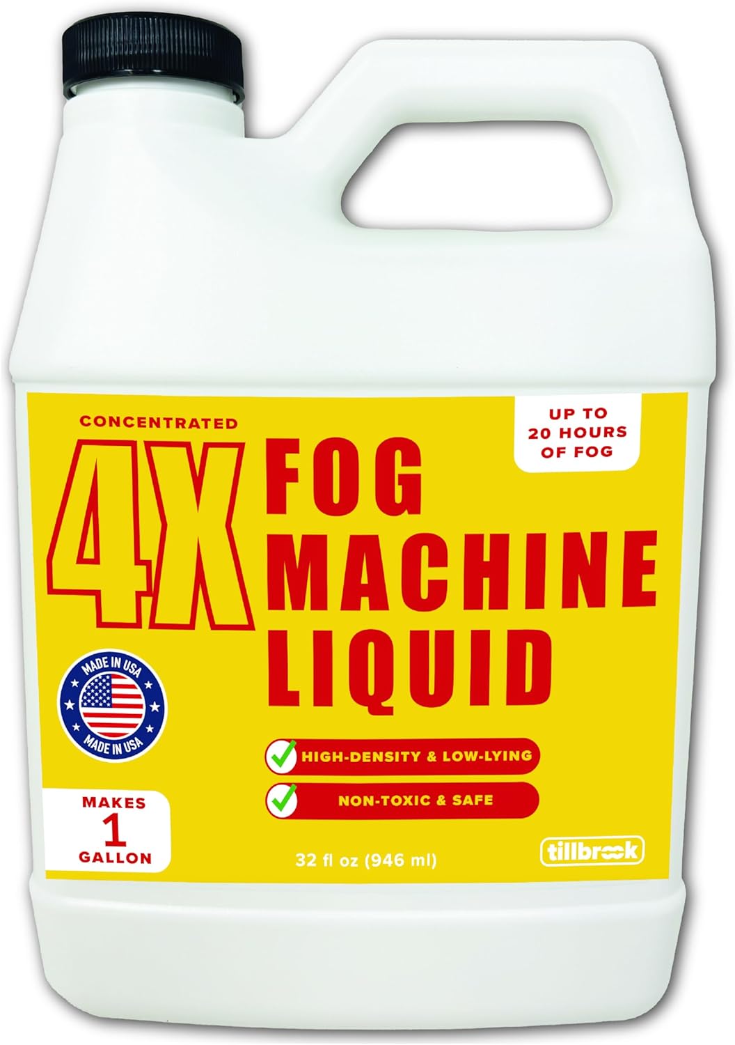 Fog Machine Liquid Concentrate - 32 oz Tillbrook Fog Machine Fluid - Makes 1 Gallon - High Density & Long-Lasting Fog Juice - Low-Lying, Universal, Water-Based Solution for Spooky Halloween Parties