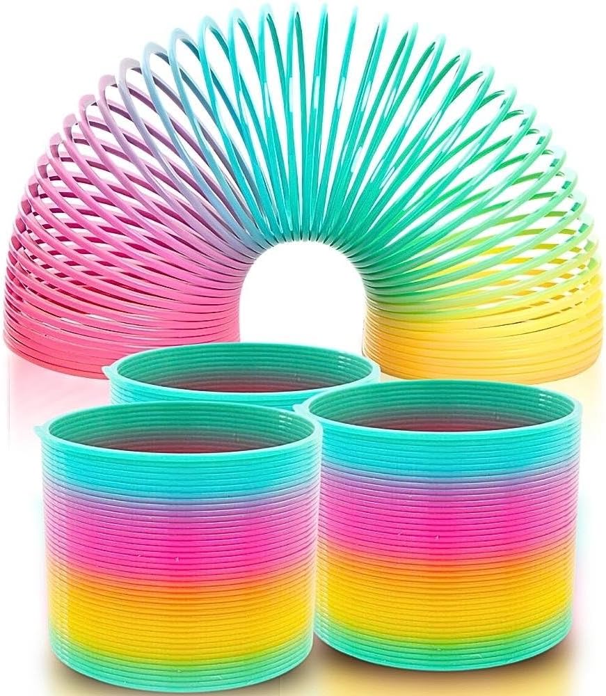Rainbow Round Plastic Spring Toy - Pack of 8 - Multicolor Coil-Slinkies for Kids, Fun and Engaging Playtime