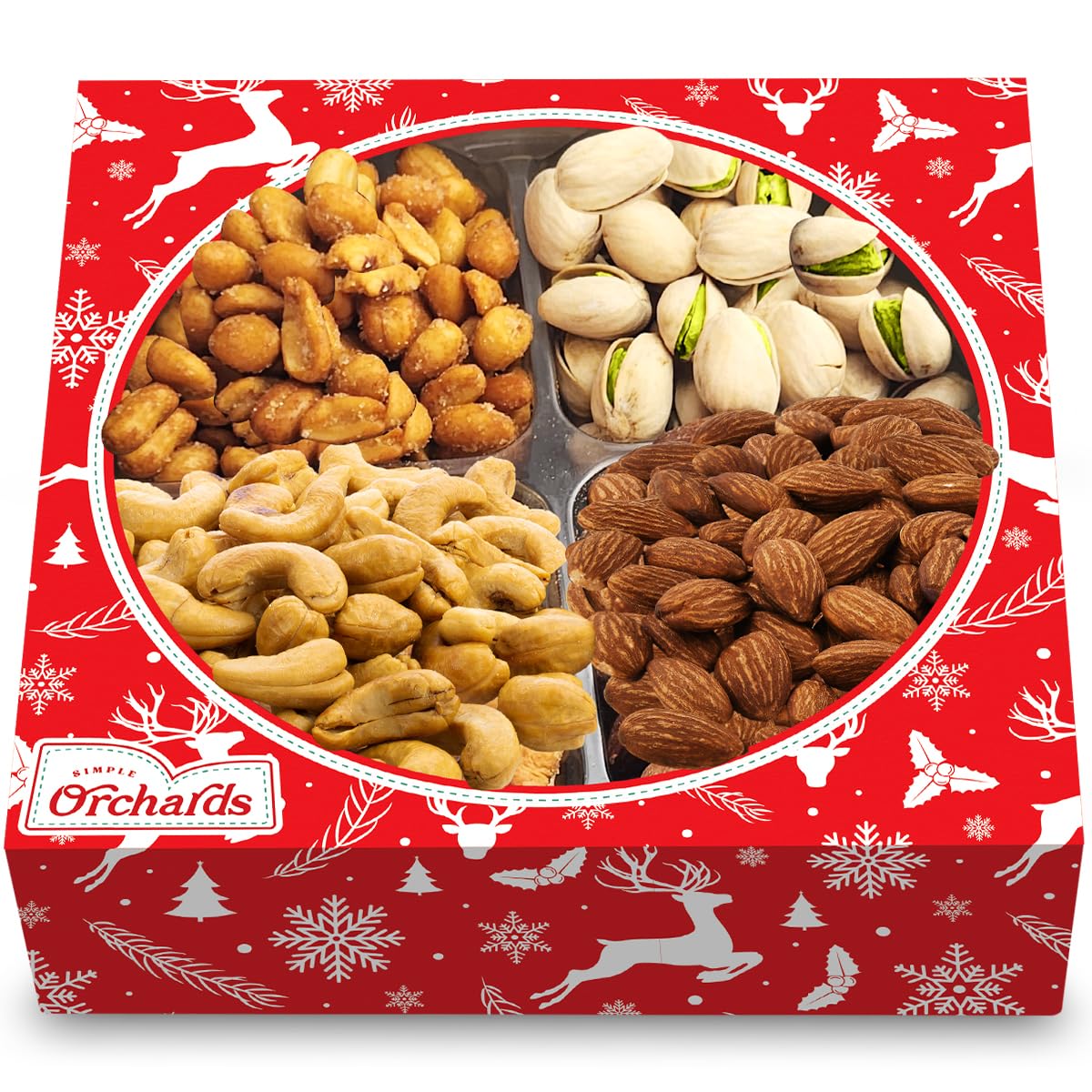 Christmas Nuts Gift Basket for Holiday Season, Premium Mixed Nut Assortment Gift Gourmet Snack Food Present Box, Organic and Kosher - Christmas Gift Basket for Family (4 Sectional)