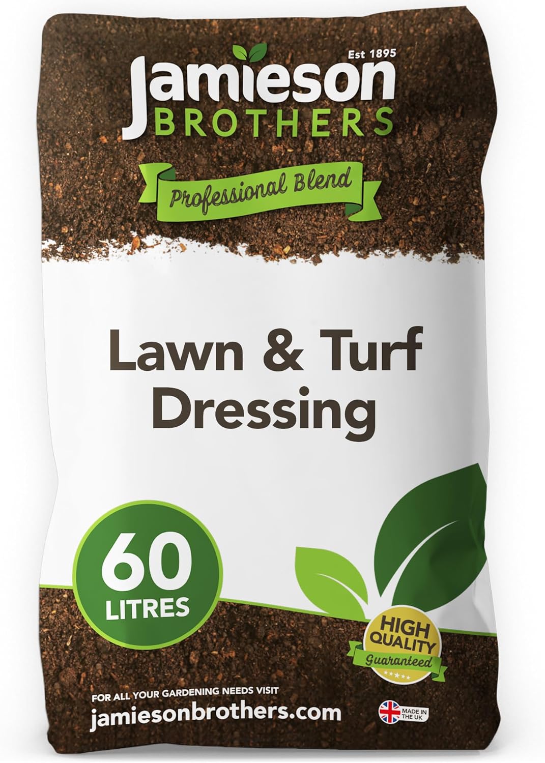 Lawn and Turf dressing Soil 60L bag - Professional range helps to maintain moisture in the soil and can also help with Lawn aeration - By Jamieson Brothers