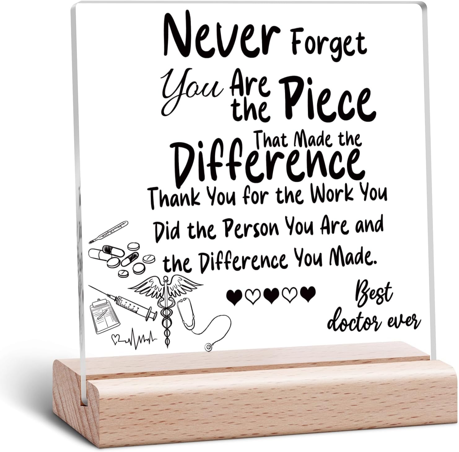 Doctor Gifts Doctor Appreciation Clear Desk Decorative Sign Thank You Office Decor Motivational Retirement Going Away Gift for Women Men Medical Students Present Acrylic Sign With Wooden Stand