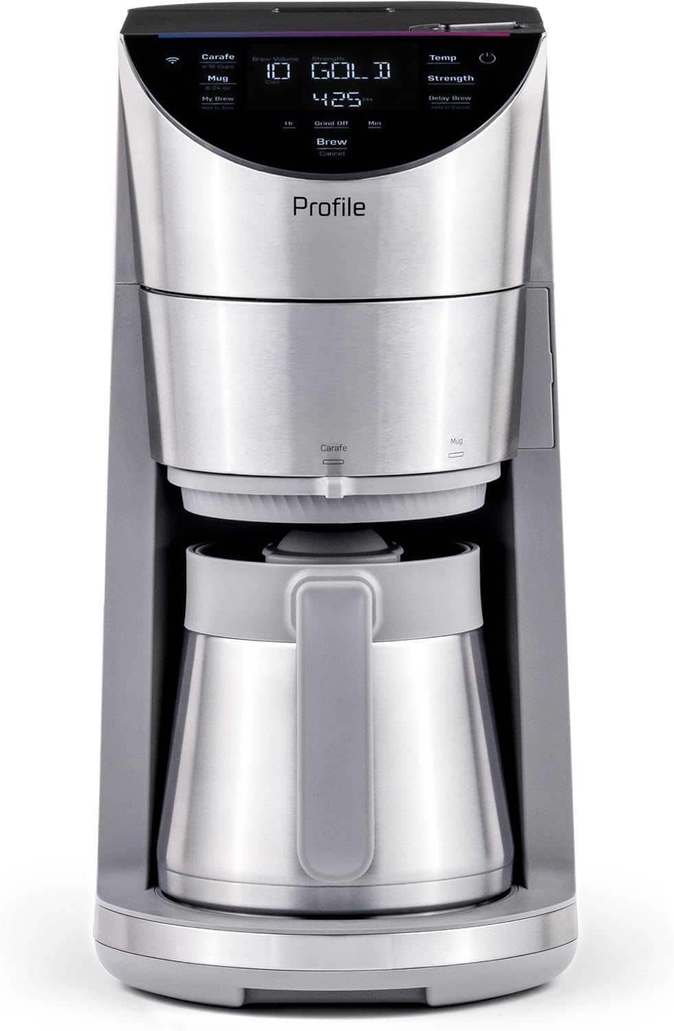 GE Profile Smart Grind & Brew Coffee Maker w/Podless Single Serve, 90oz Water Reservoir, 10 Cup Thermal Carafe, Voice Control, Adjustable Burr Grinder, SCA Certified, Barista-Quality, Stainless Steel