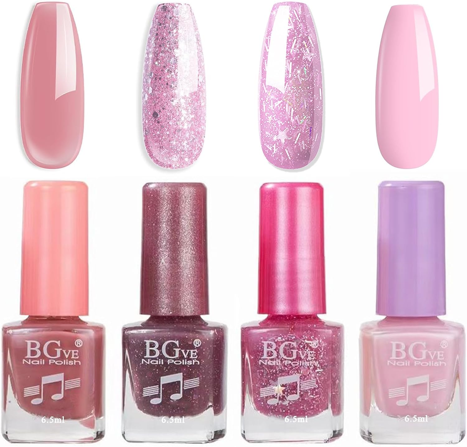 EONFAVE Glitter Nail Polish Set - Pink Varnish With Quick Dry, Long Lasting Formula - 4 Colors Nude Glitter - Oil-Based Gift Set - No Need to Cure