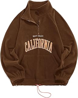 ZAFUL Men's Letters Embroidered Raglan Sleeve Quarter Zip Fleece Vintage Pullover Sweatshirt