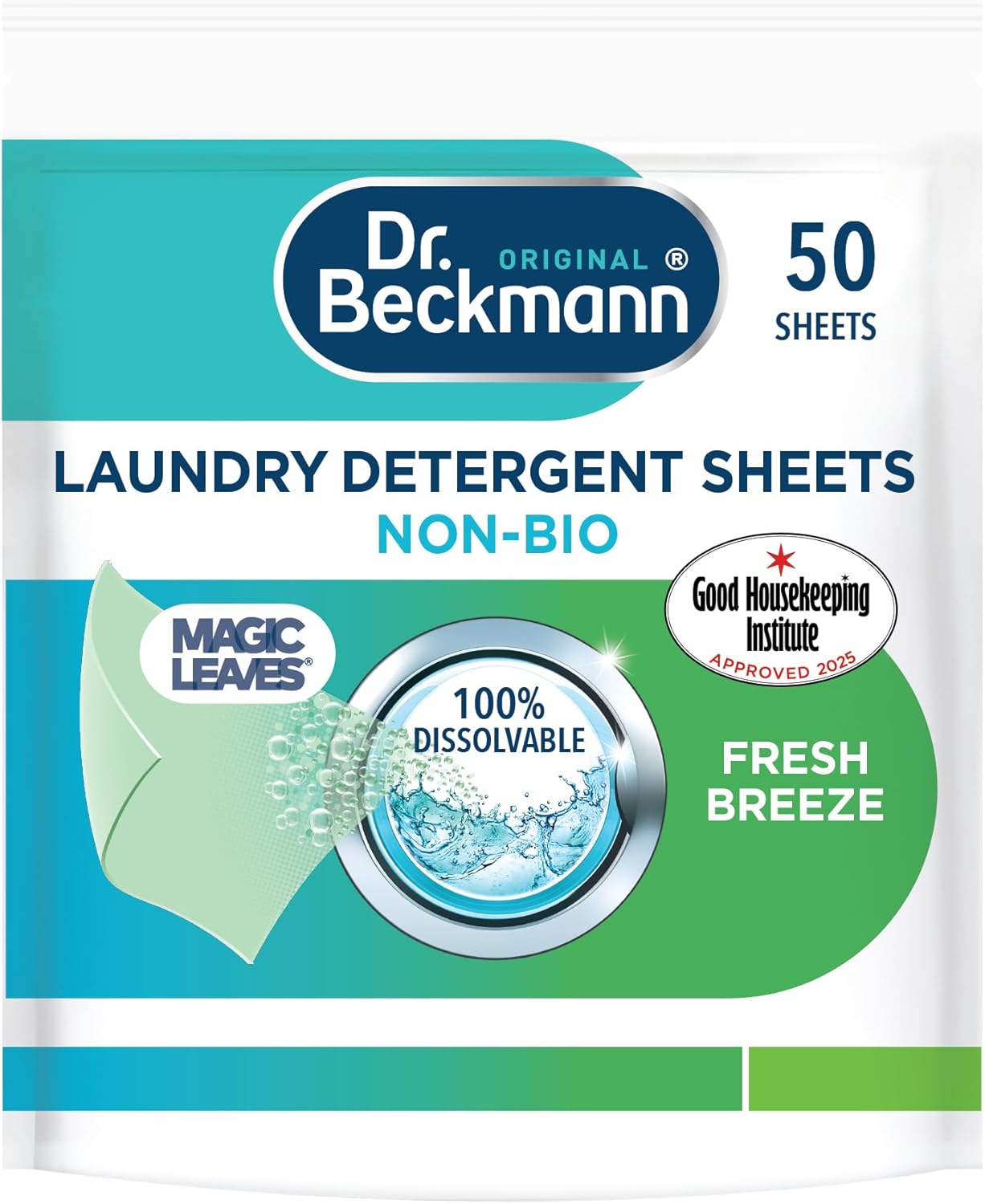 Dr. Beckmann Laundry Detergent Sheets NON-BIO | fresh breeze| Pre-dosed | 50 sheets