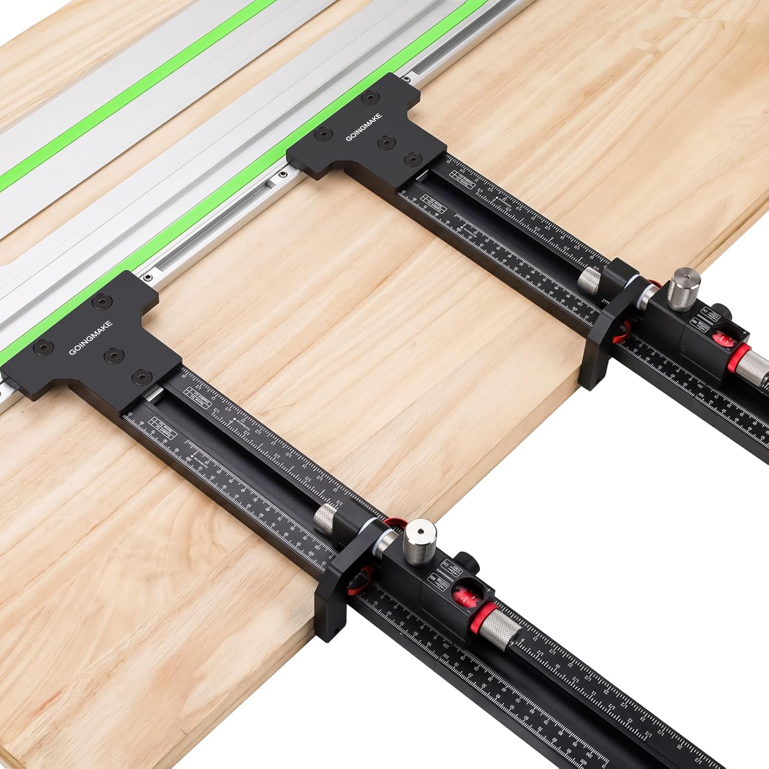 GOINGMAKE Track Saw Parallel Guide System with Mirco Adjustable Flip Stop and Zero Calibration for Woodworking Repeatable Rip Cuts for Track Saw Guide Rail Compatible with Festool,Makita,Milwaukee