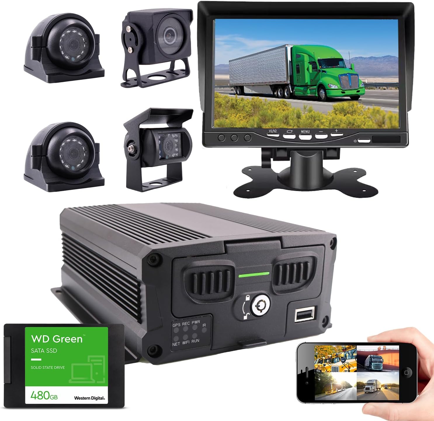 JOINLGO 4CH 4G GPS WiFi 1080P Mobile Vehicle Car Dvr Security Camera System 4Pcs WDR Car Cameras with Night Vision, Weatherproof, Remote Monitor on APP/Web for Truck Fleet(480GB SSD Included)