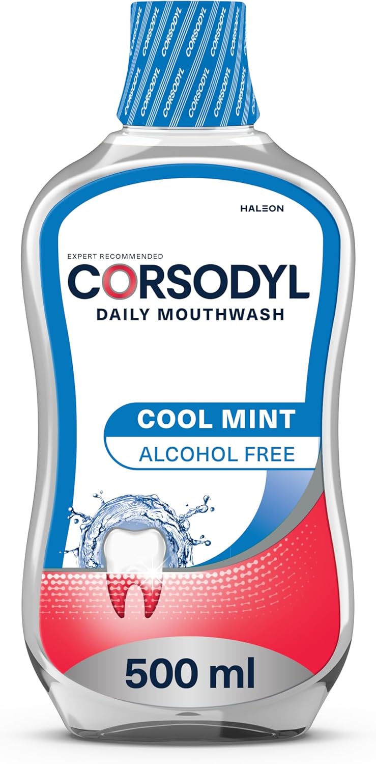 Corsodyl Mouthwash Daily Gum Care, Fluoride Mouthwash, Alcohol Free, Cool Mint, 500ml