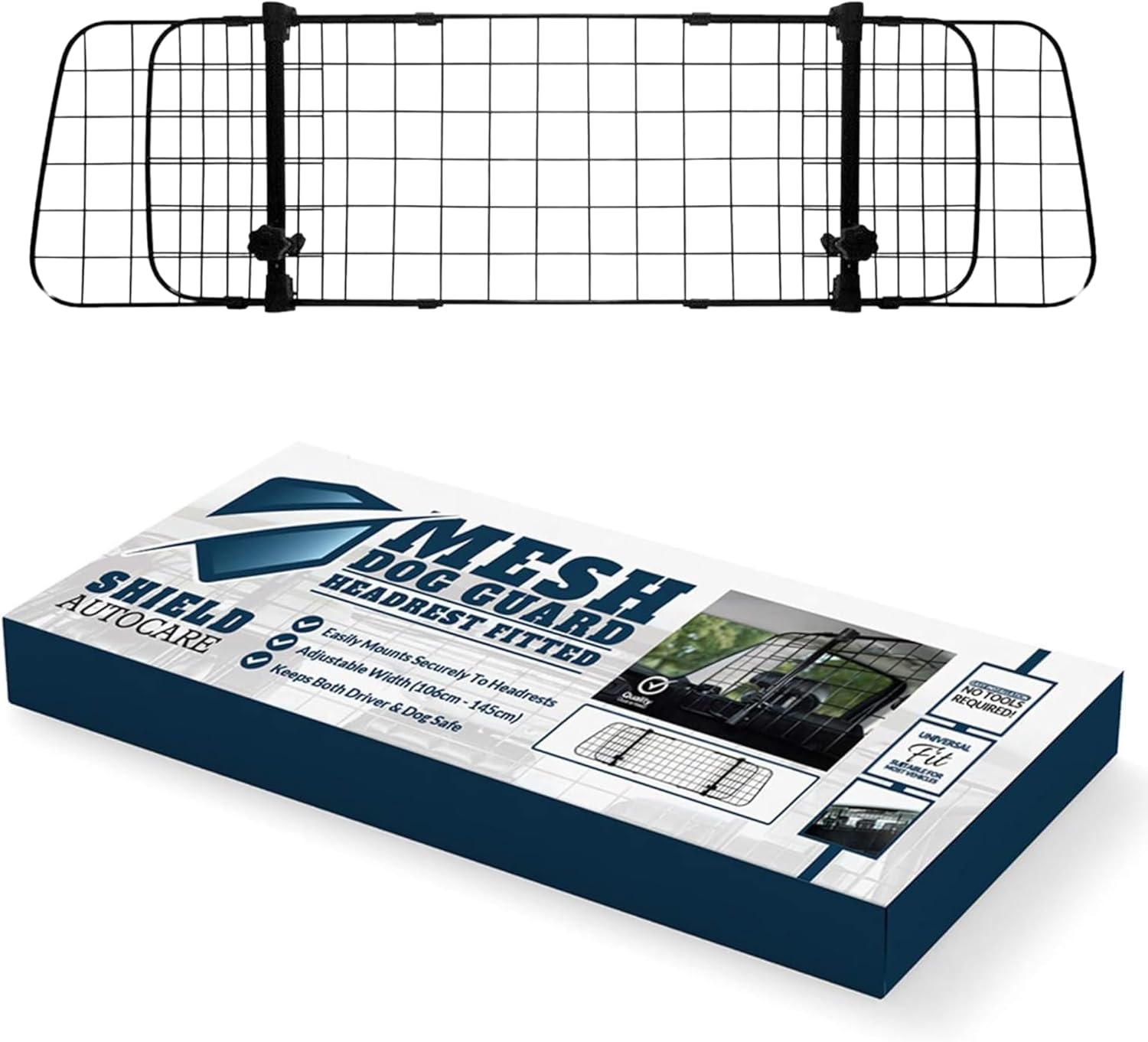 Shield Autocare Car Dog Guard for Car Boot, Universal Mesh Pet Headrest Heavy Duty Barrier Divider Grill Easy Fit Hatchbacks SUVs Estates MPVs – Fully Adjustable Width No Tools Needed