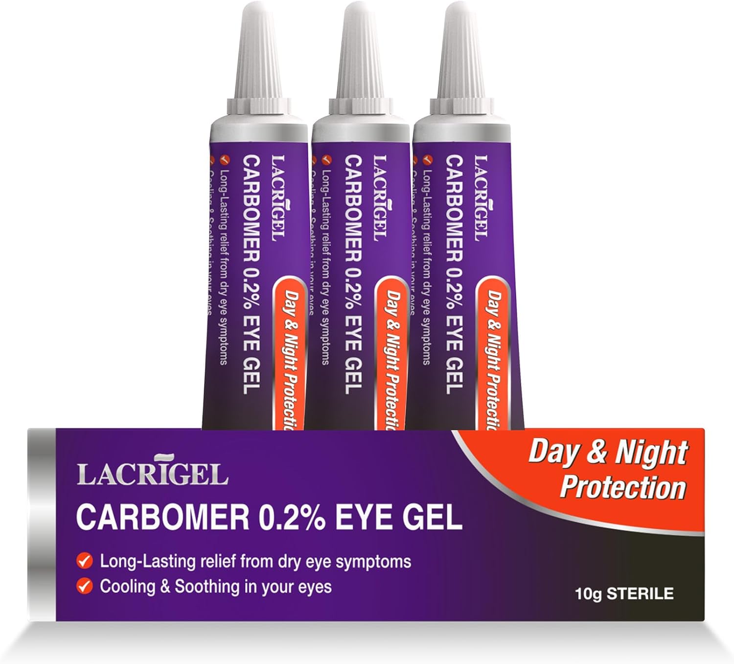 Lacrigel CARBOMER 0.2% - Eye Gel for Dry, Tired, and Red Eyes - Soothes Irritation, Reduces Soreness - 24x7 Day and Night Protection - Safe and Premium Formulation - Sterile Pack of 10g (Pack 3)