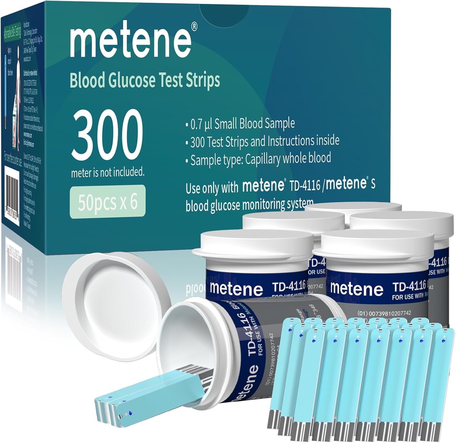 Metene TD-4116 Blood Glucose Test Strips, 300 Count Test Strips for Diabetes, Use with metene TD-4116 Blood Glucose Monitor Only(No Monitor)