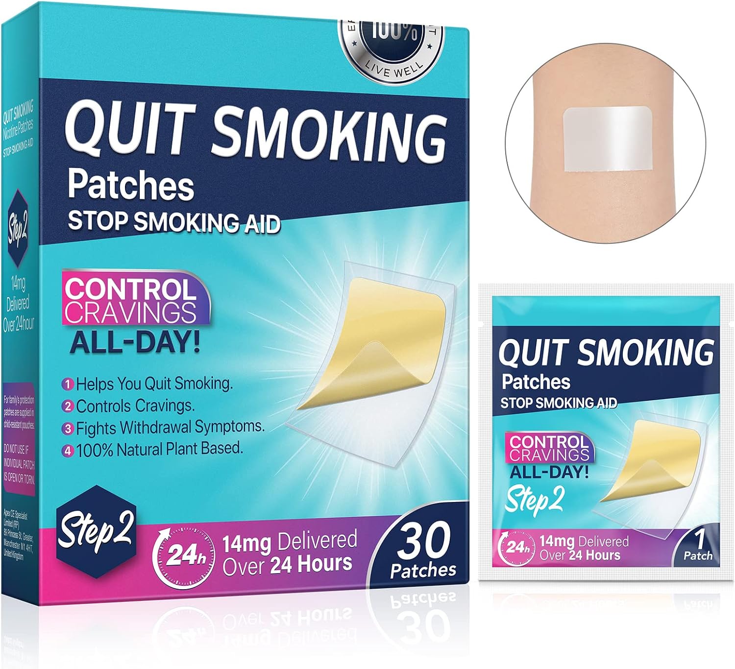 Step 2 Quit Smoking Patches, 14mg Stop Smoking Aids Patches, 30 Count Quit Smoking Stickers that Work with 2 Weeks, Helping Quit Patch, Easy & Effective Anti-Stickers