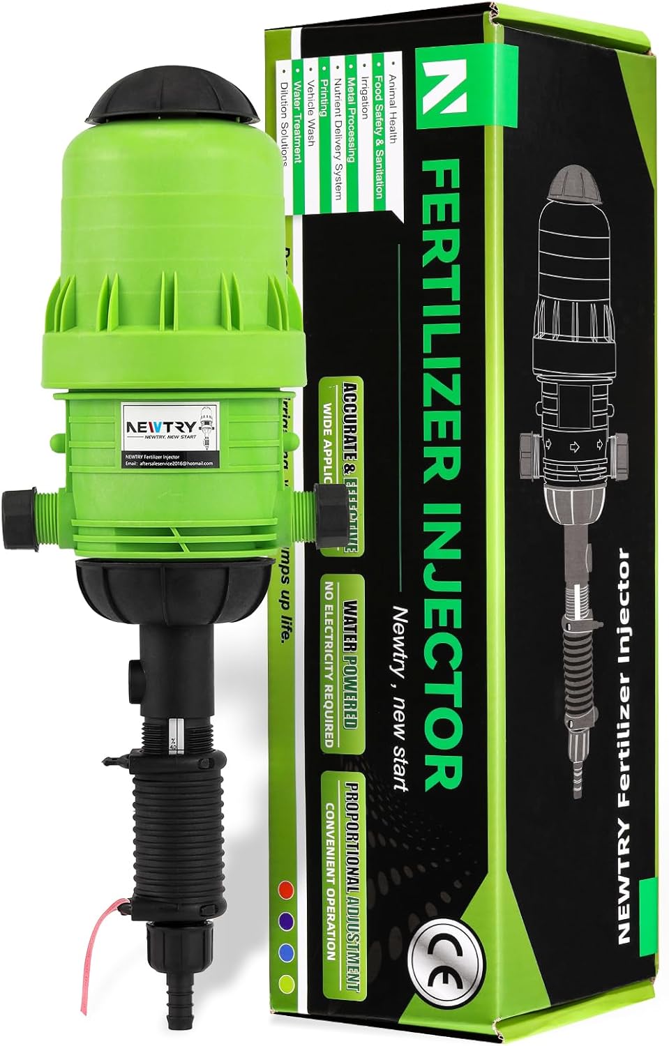 NEWTRY 0.4%-4% Fertilizer Injector for Drip Irrigation Adjustable Water Powered Dosing Pump 3/4" NPT