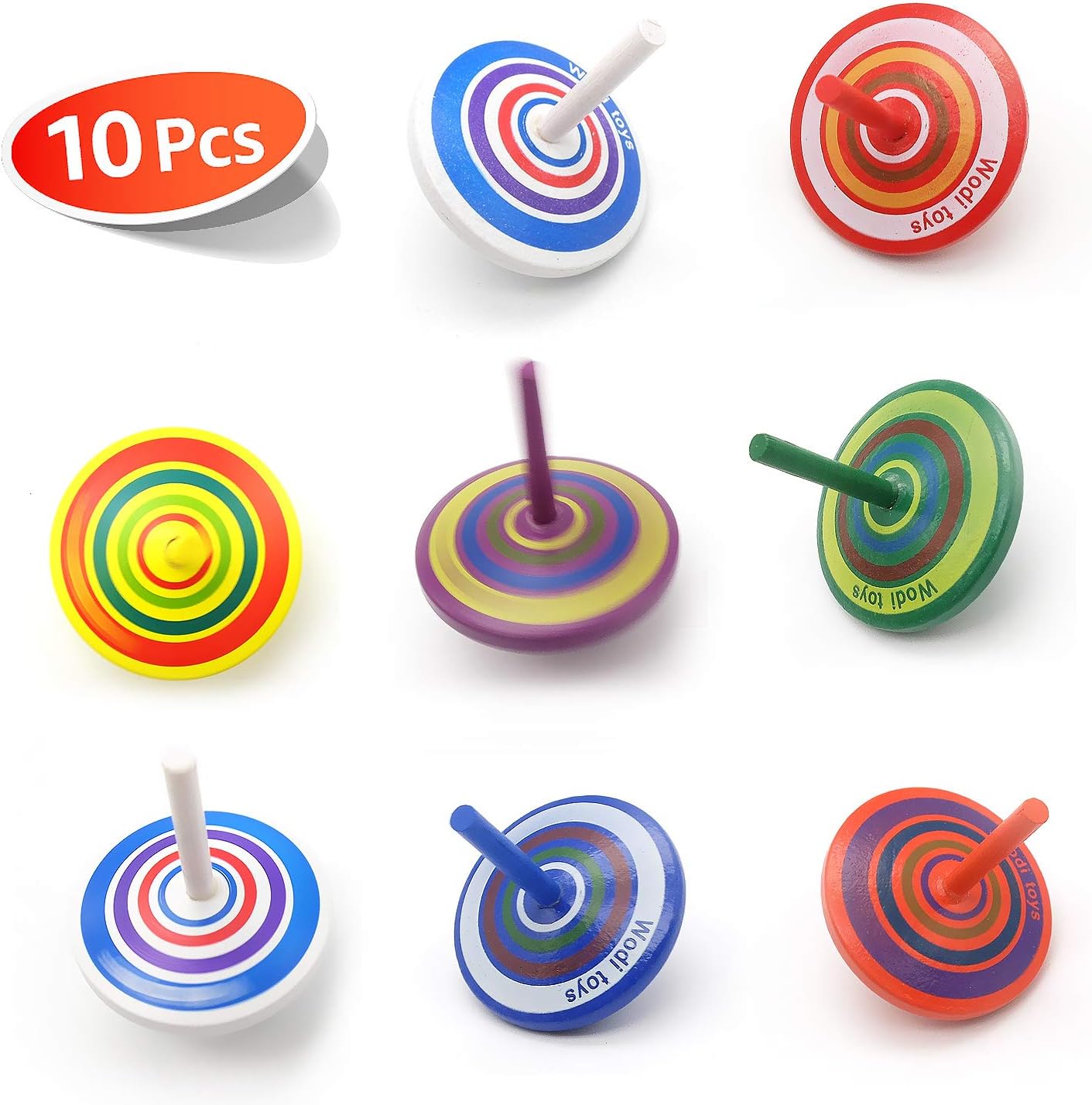Wood Spinning, Multicolored Painted Kids Novelty Wooden Gyroscopes, Fun Flip Tops, Assorted Standard Tops, Kindergarten Education Toys - Party Favors, Prize, Great Gift, 10 Pcs/Set (Colorful)