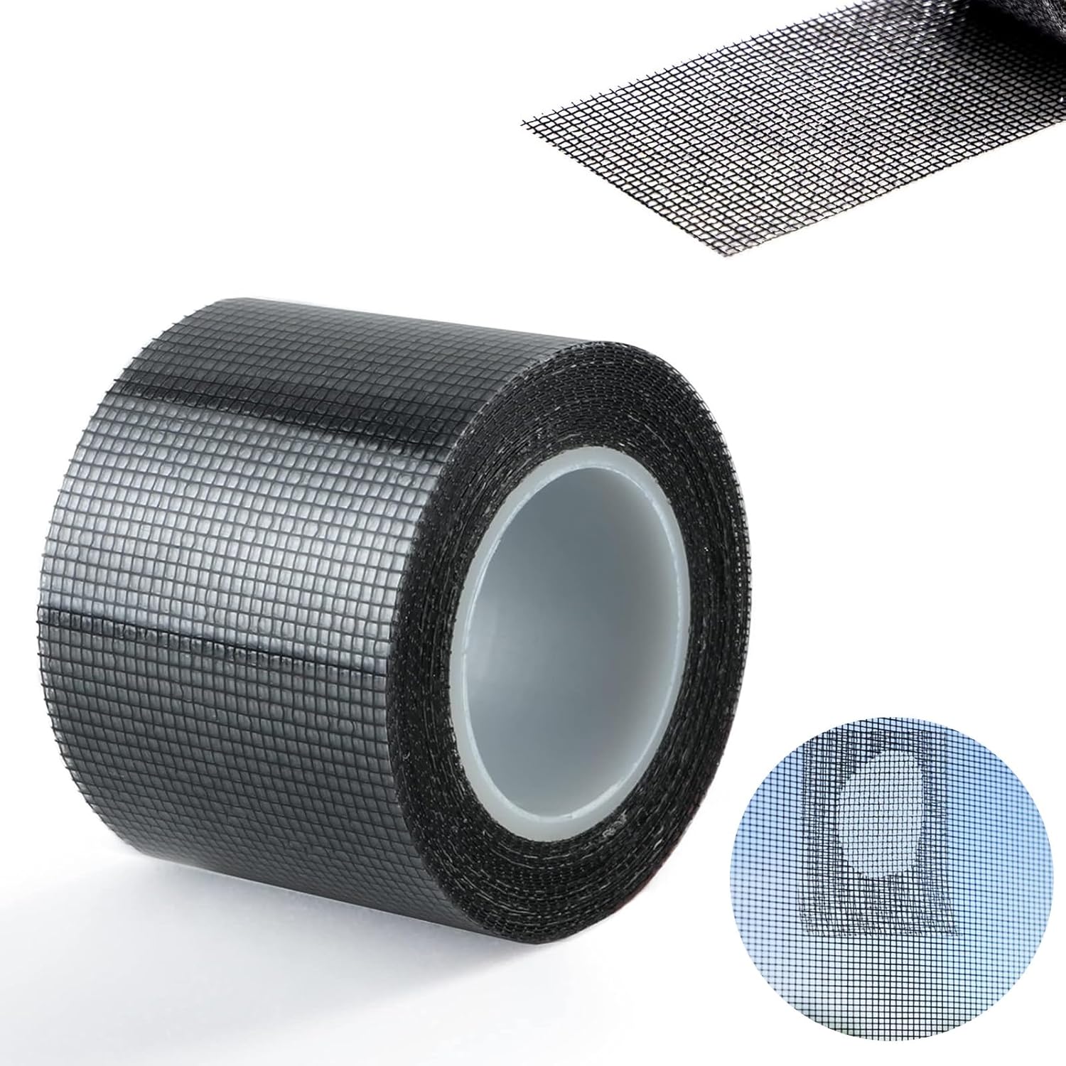 Eowppue Window & Door Screen Repair Tape - Durable Black Fiberglass Mesh | Strong Adhesive | Waterproof Seal for Tears & Holes | Protect Against Mosquitoes & Insects (1.96 * 196.85in/5 * 500cm)